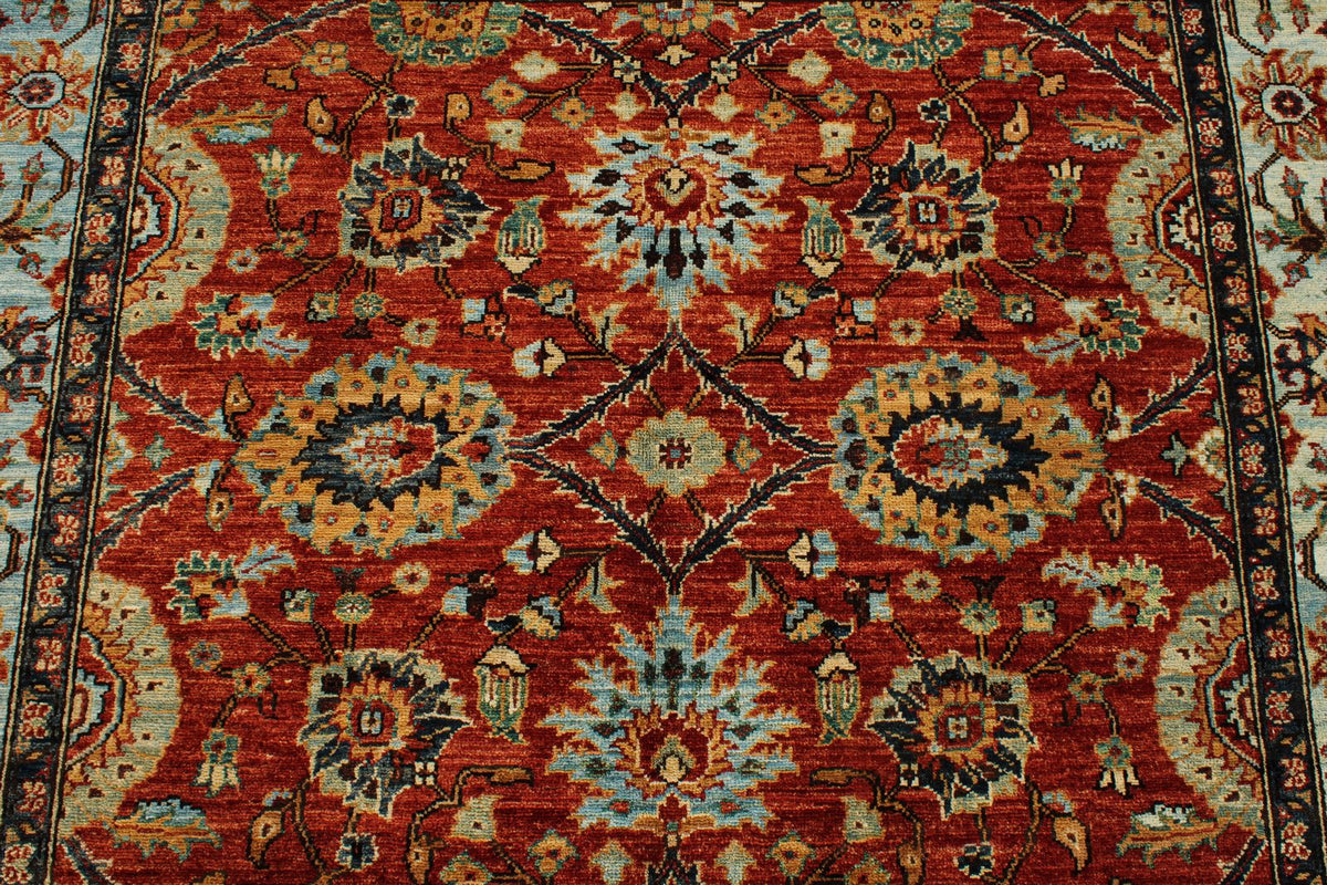 5x8 Rust and Blue Anatolian Traditional Rug