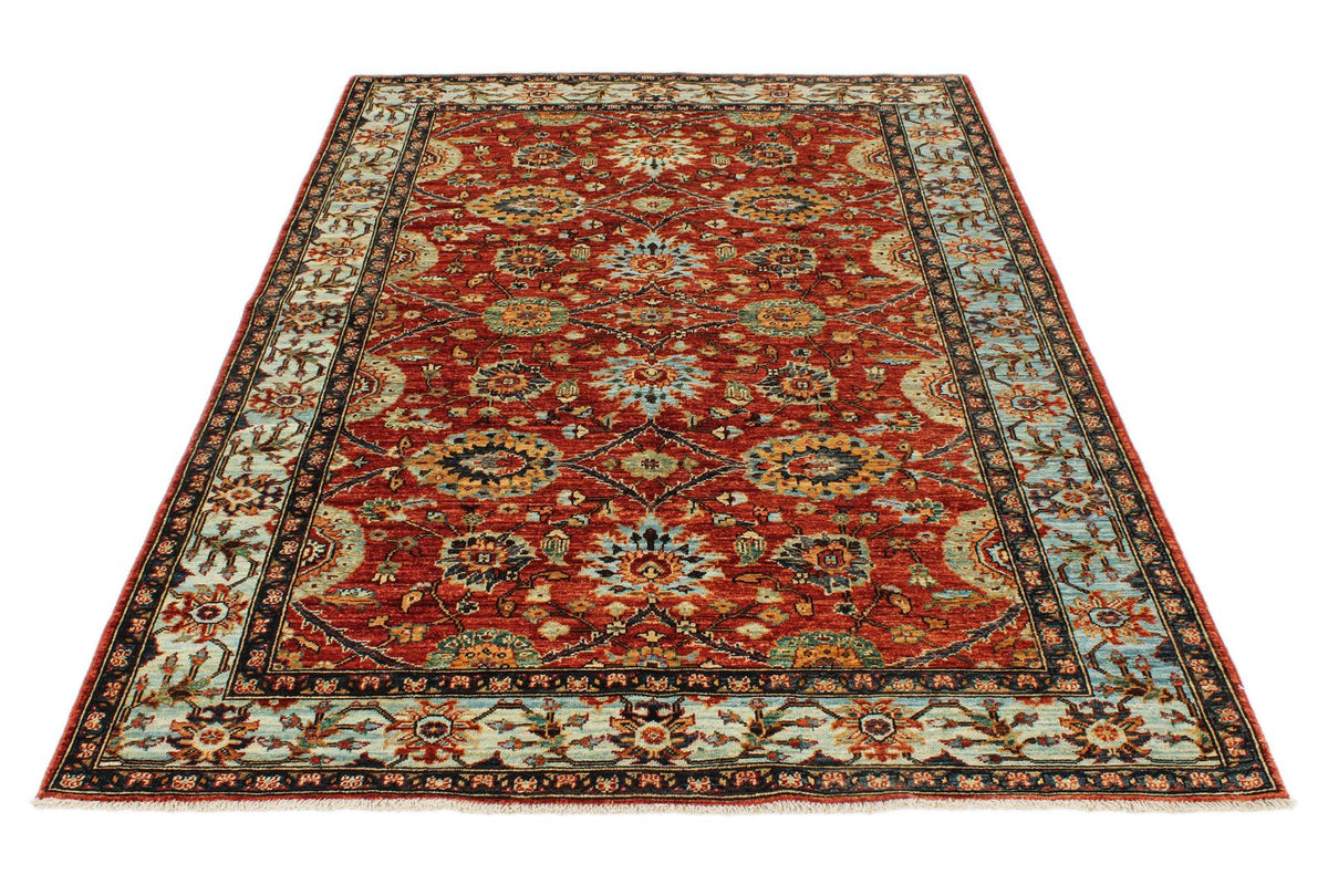 5x8 Rust and Blue Anatolian Traditional Rug