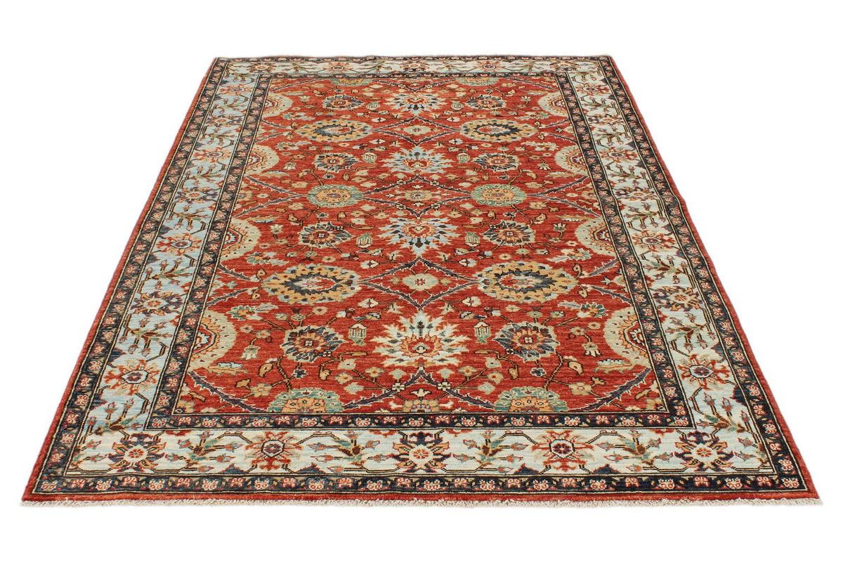 5x8 Rust and Blue Anatolian Traditional Rug