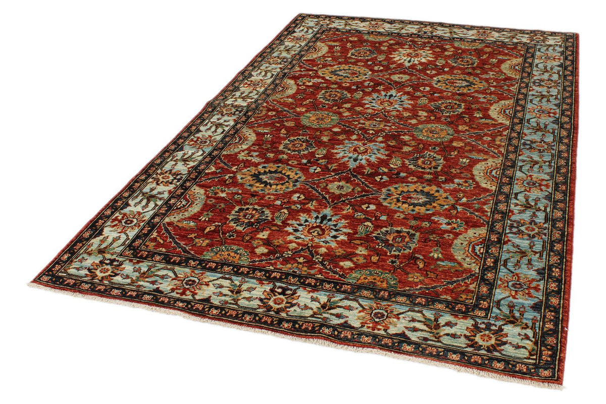 5x8 Rust and Blue Anatolian Traditional Rug