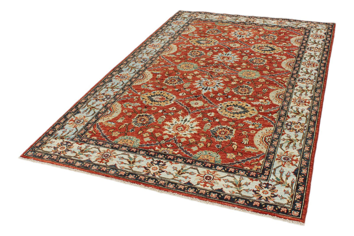 5x8 Rust and Blue Anatolian Traditional Rug
