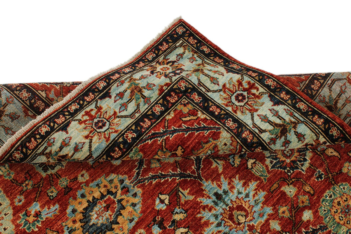 5x8 Rust and Blue Anatolian Traditional Rug