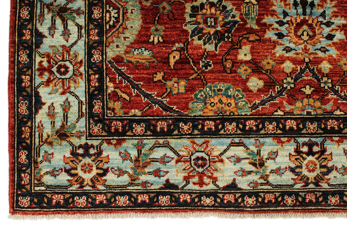 5x8 Rust and Blue Anatolian Traditional Rug