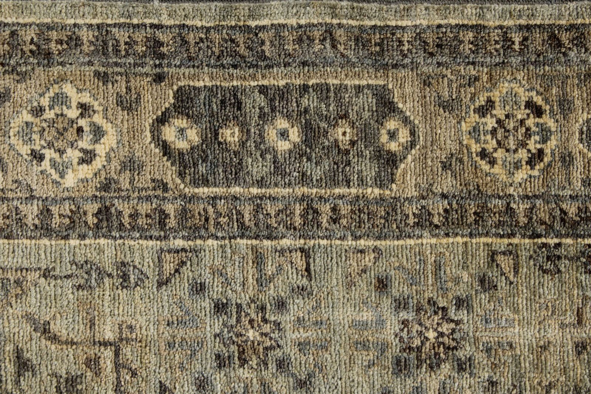 5x7 Green and Beige Turkish Tribal Rug