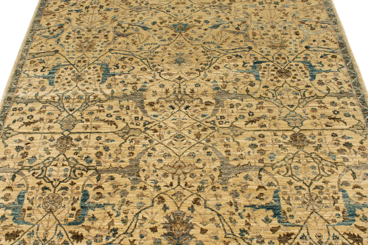 5x7 Ivory and Blue Anatolian Traditional Rug
