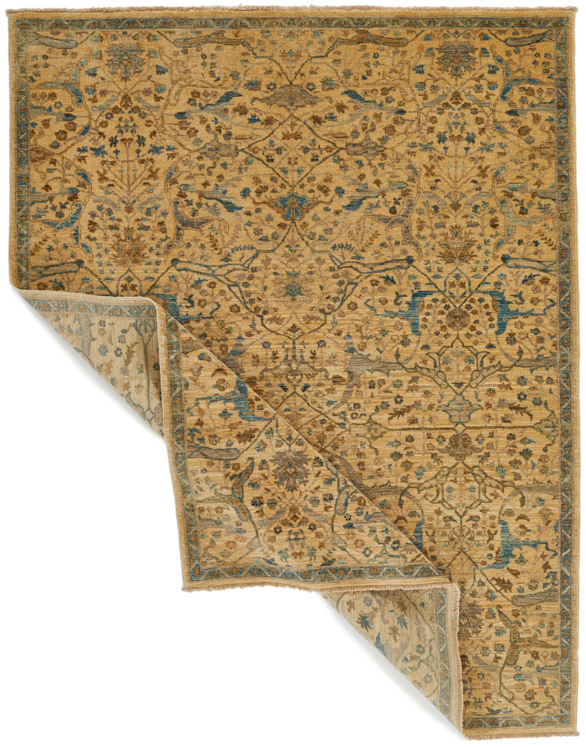 5x7 Ivory and Blue Anatolian Traditional Rug
