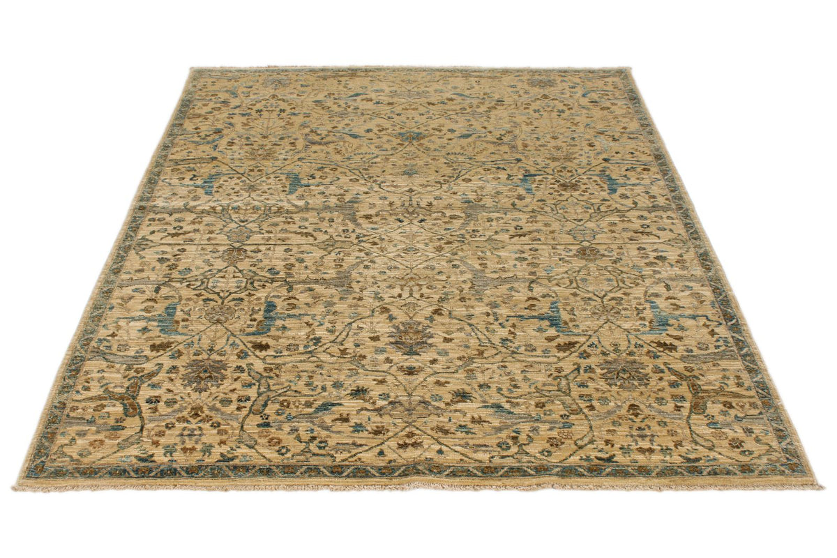 5x7 Ivory and Blue Anatolian Traditional Rug