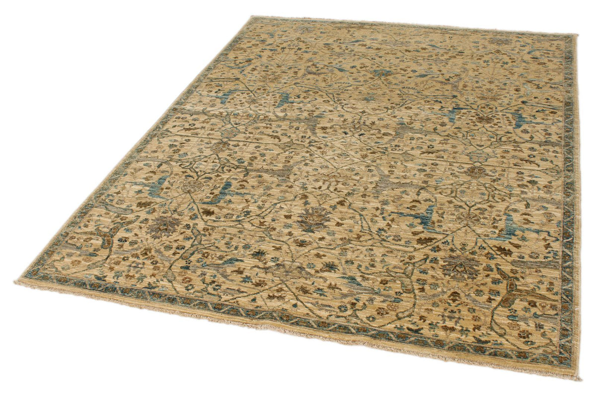 5x7 Ivory and Blue Anatolian Traditional Rug