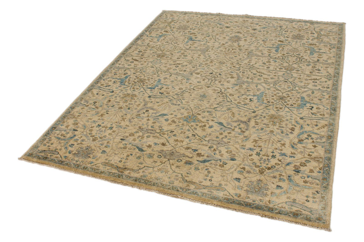 5x7 Ivory and Blue Anatolian Traditional Rug