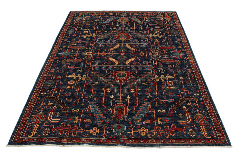 5x8 Navy and Multicolor Anatolian Traditional Rug