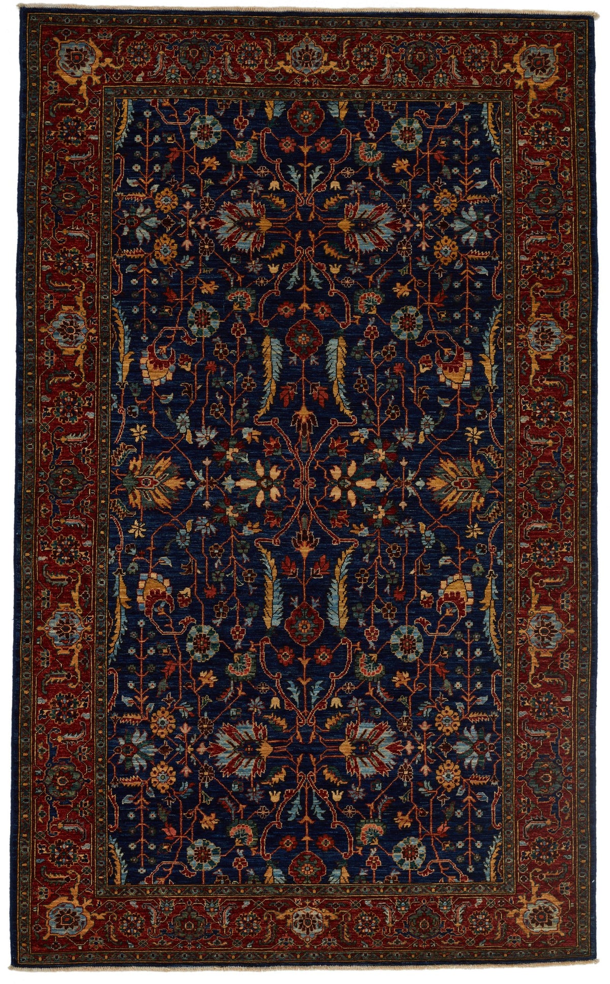 5x8 Navy and Rust Traditional Rug