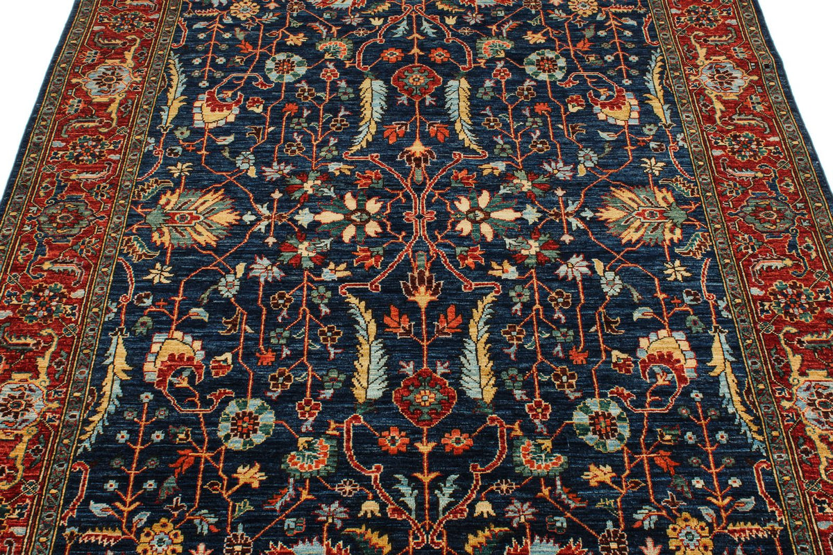 5x8 Navy and Rust Traditional Rug