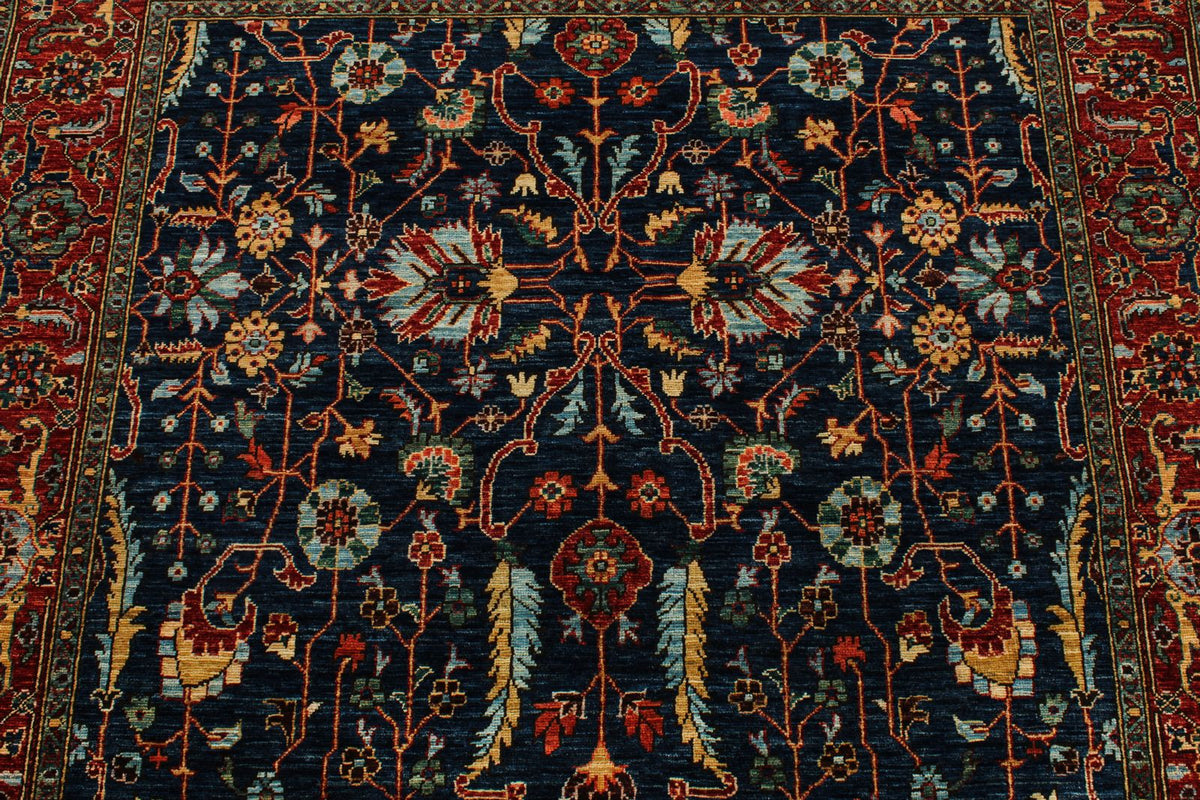 5x8 Navy and Rust Traditional Rug