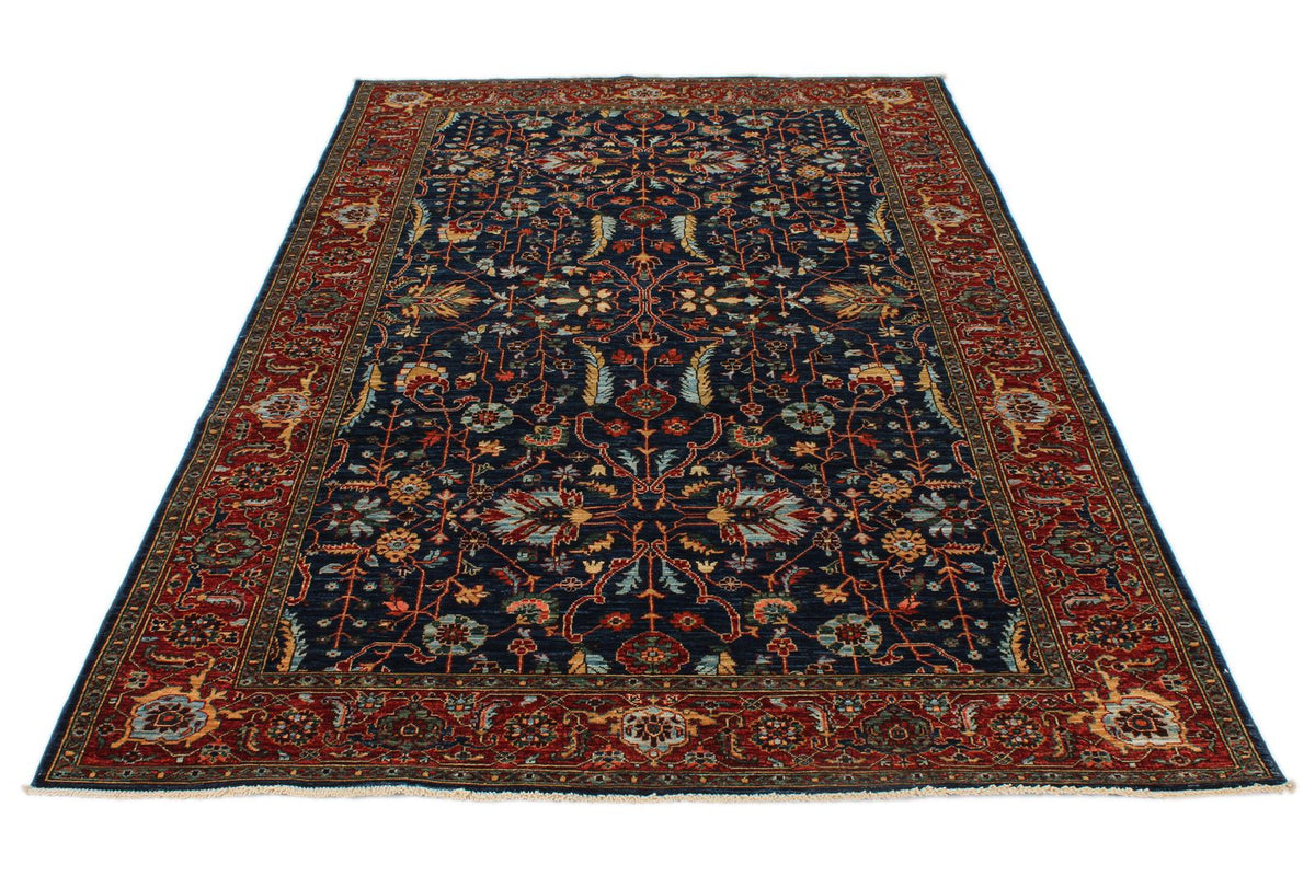 5x8 Navy and Rust Traditional Rug