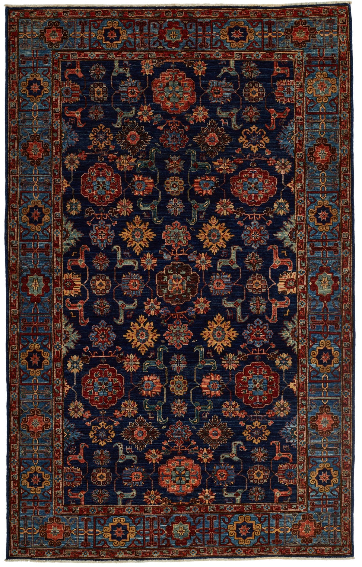 5x8 Navy and Blue Traditional Rug