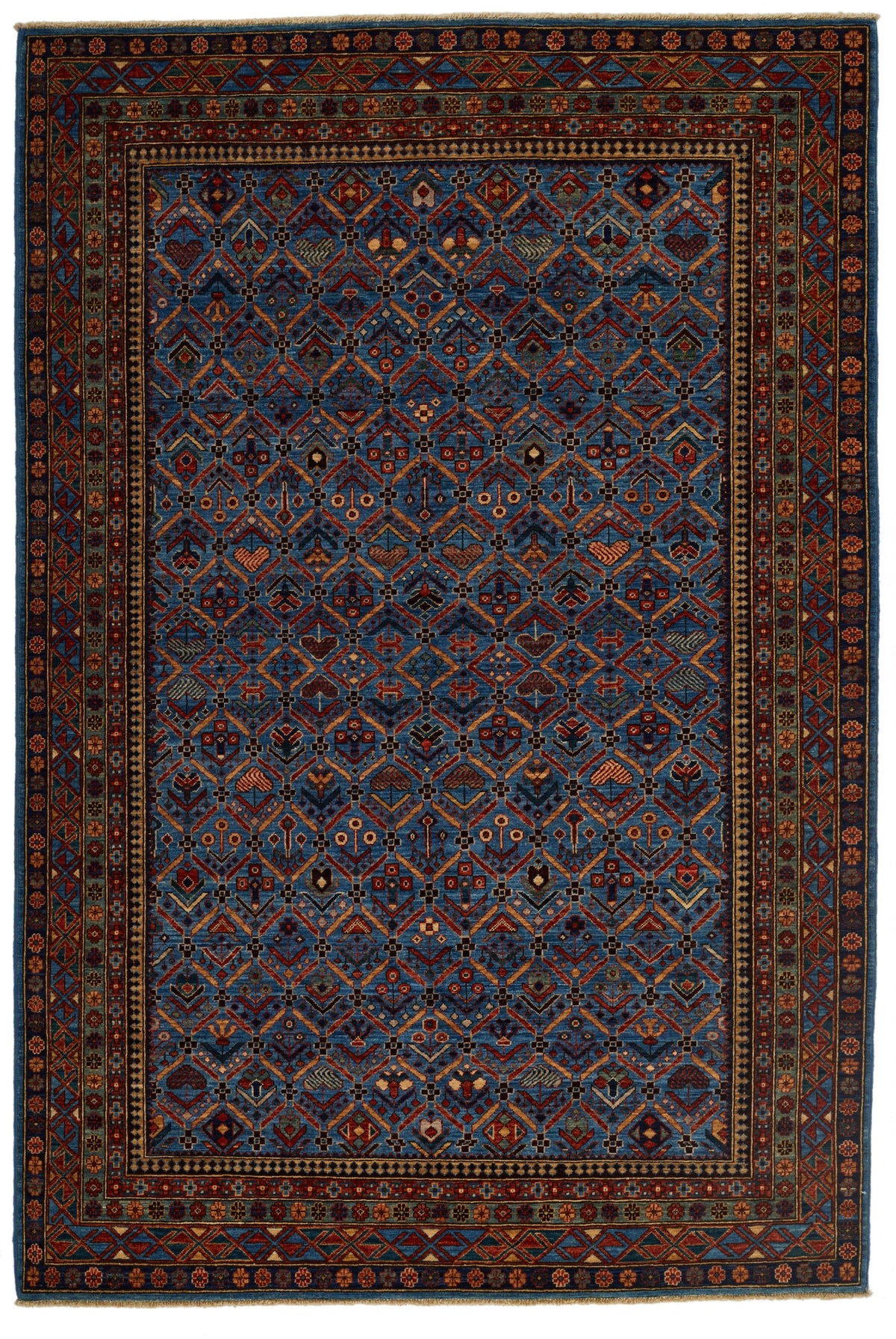 5x8 Blue and Multicolor Traditional Rug