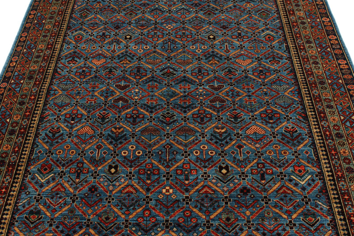 5x8 Blue and Multicolor Traditional Rug