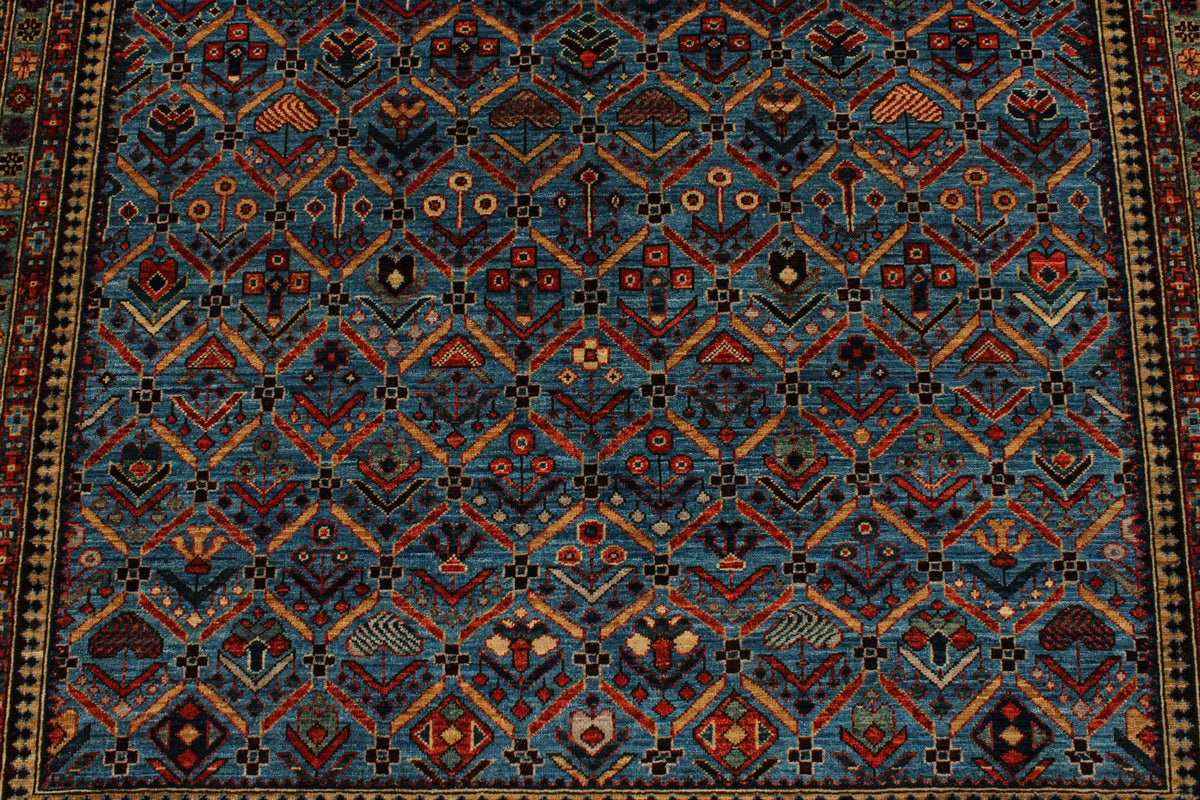 5x8 Blue and Multicolor Traditional Rug