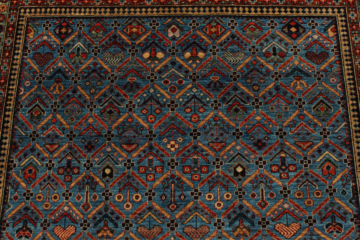 5x8 Blue and Multicolor Traditional Rug