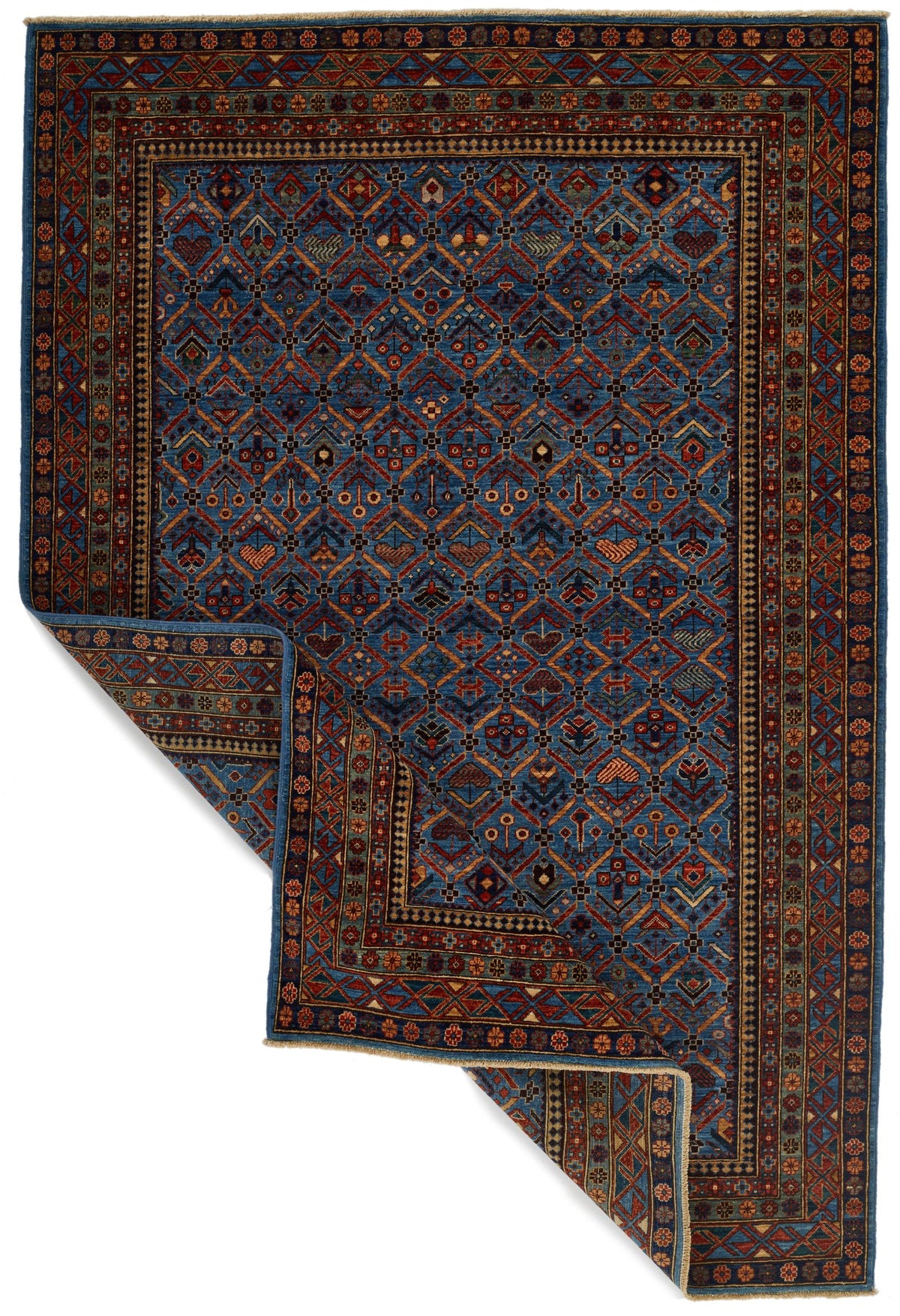 5x8 Blue and Multicolor Traditional Rug