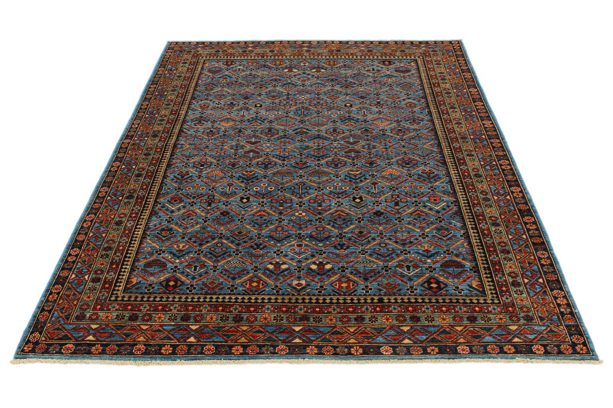 5x8 Blue and Multicolor Traditional Rug