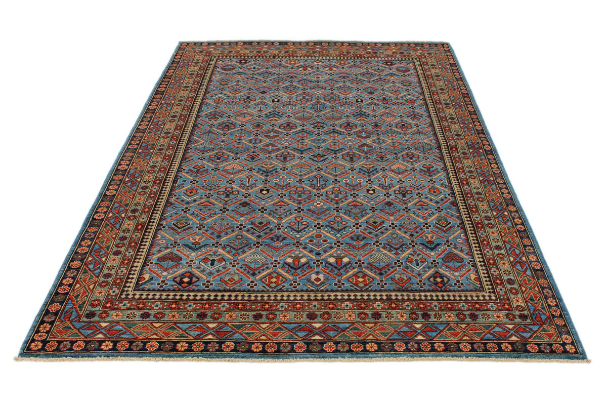 5x8 Blue and Multicolor Traditional Rug