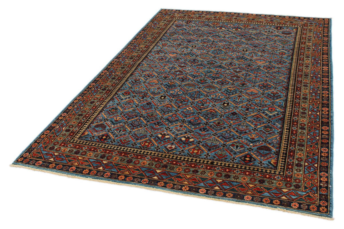 5x8 Blue and Multicolor Traditional Rug