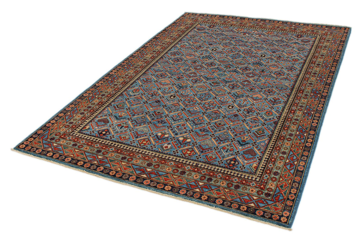 5x8 Blue and Multicolor Traditional Rug