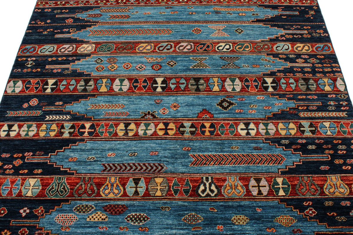 5x7 Blue and Multicolor Anatolian Tribal Rug