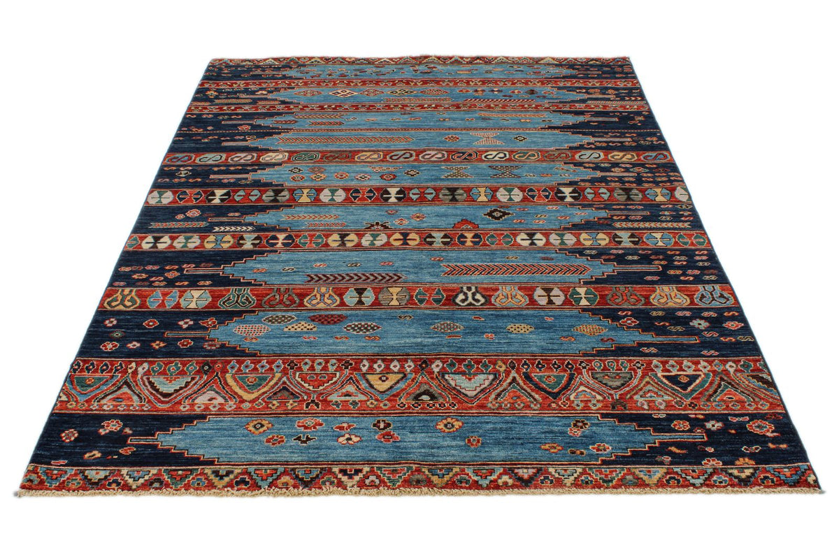 5x7 Blue and Multicolor Anatolian Tribal Rug