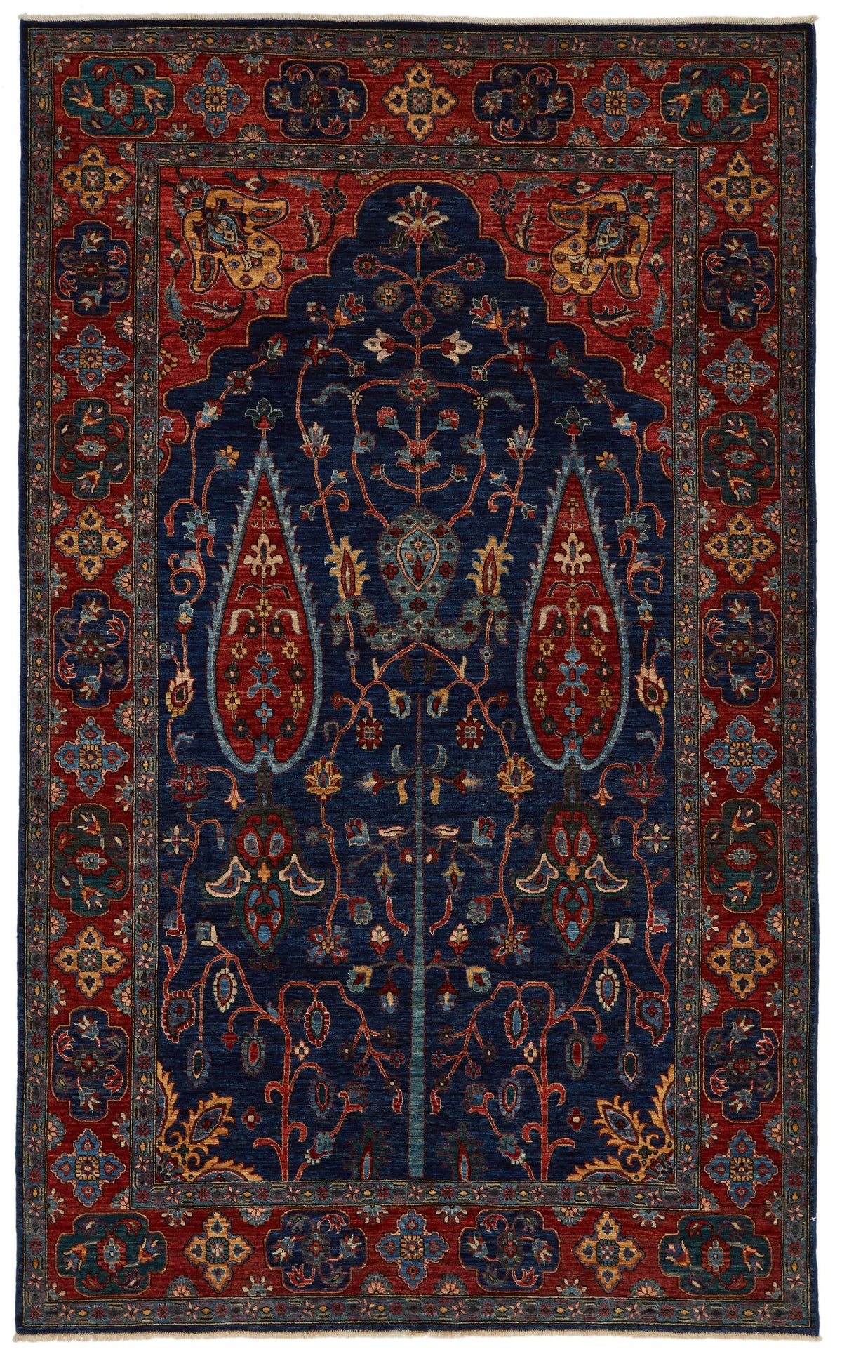 5x9 Navy and Rust Anatolian Traditional Rug