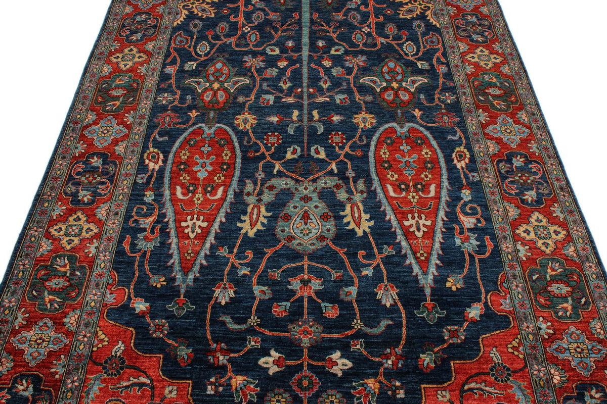5x9 Navy and Rust Anatolian Traditional Rug
