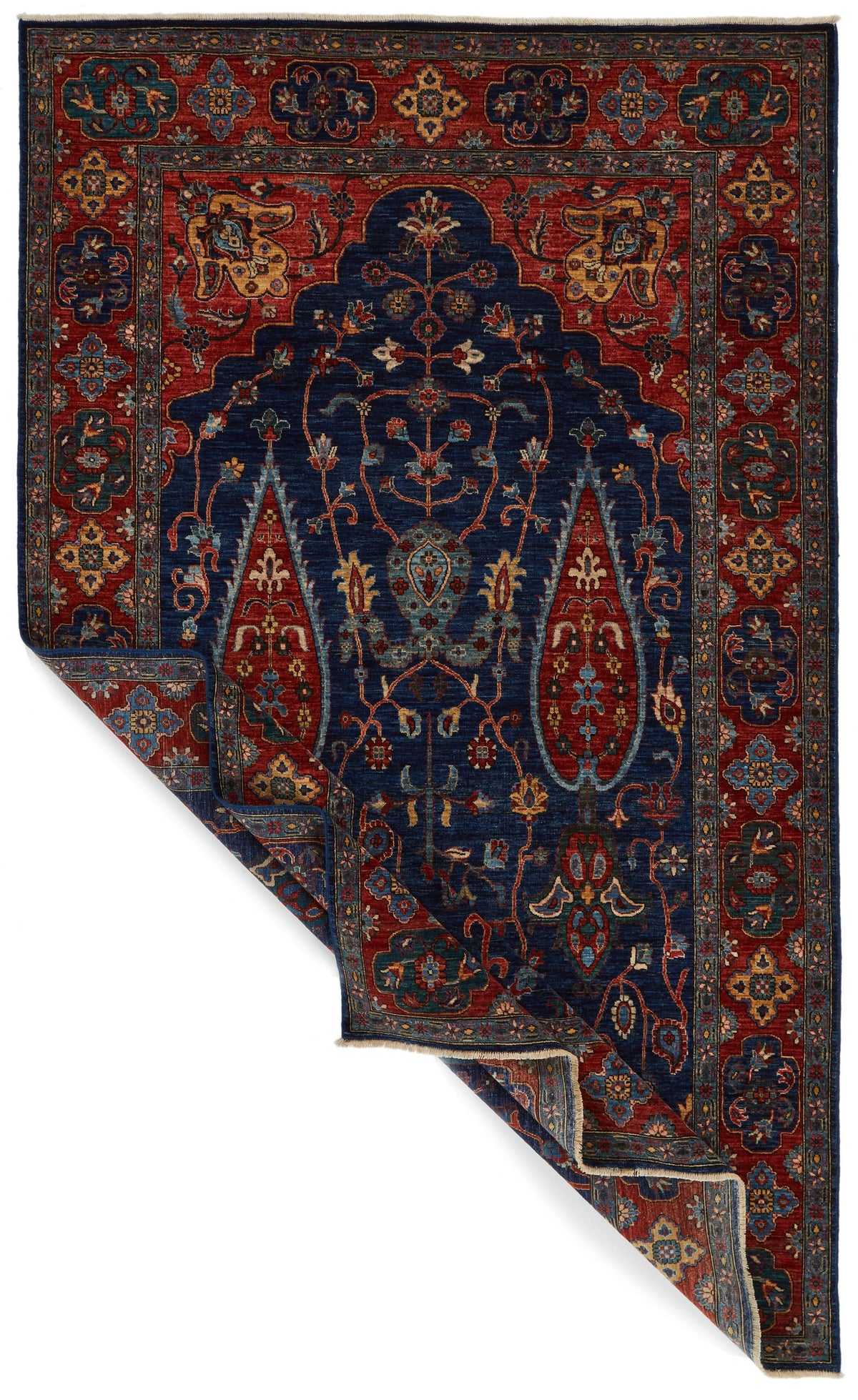 5x9 Navy and Rust Anatolian Traditional Rug