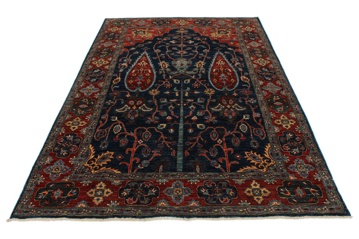 5x9 Navy and Rust Anatolian Traditional Rug