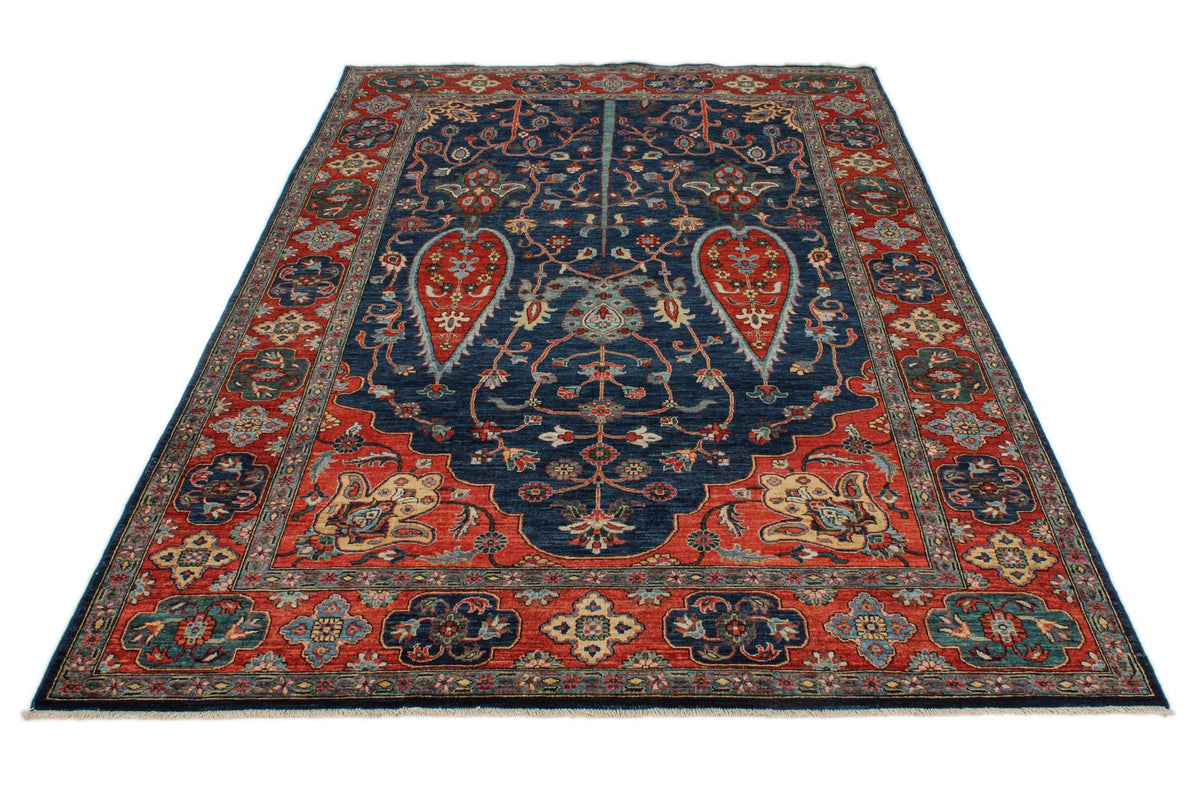 5x9 Navy and Rust Anatolian Traditional Rug