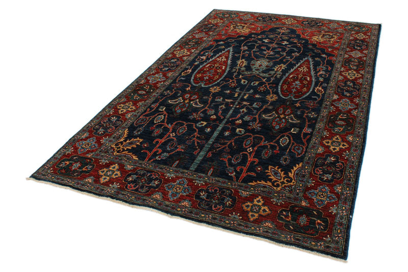 5x9 Navy and Rust Anatolian Traditional Rug