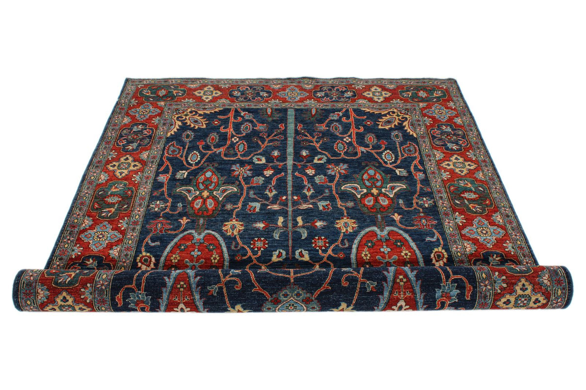 5x9 Navy and Rust Anatolian Traditional Rug