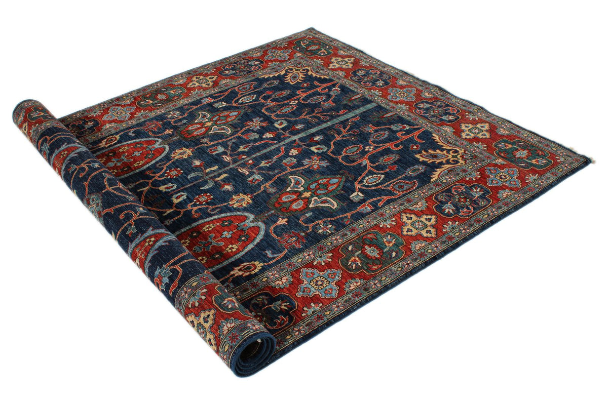 5x9 Navy and Rust Anatolian Traditional Rug