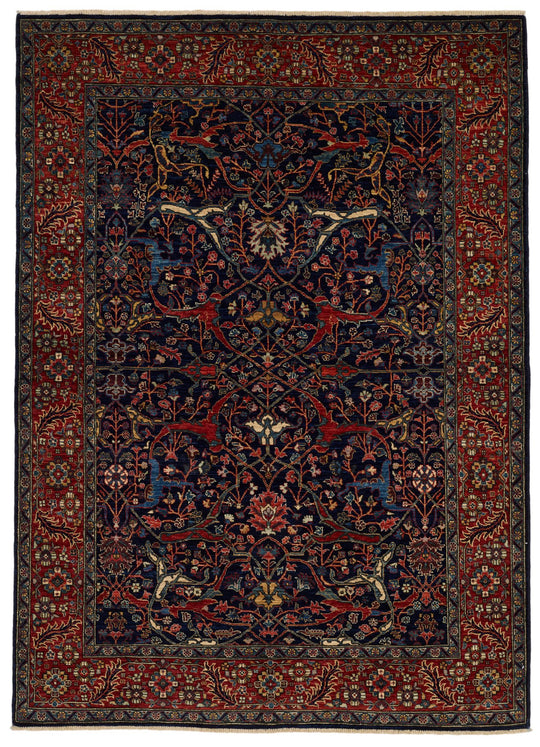 5x7 Navy and Red Anatolian Traditional Rug