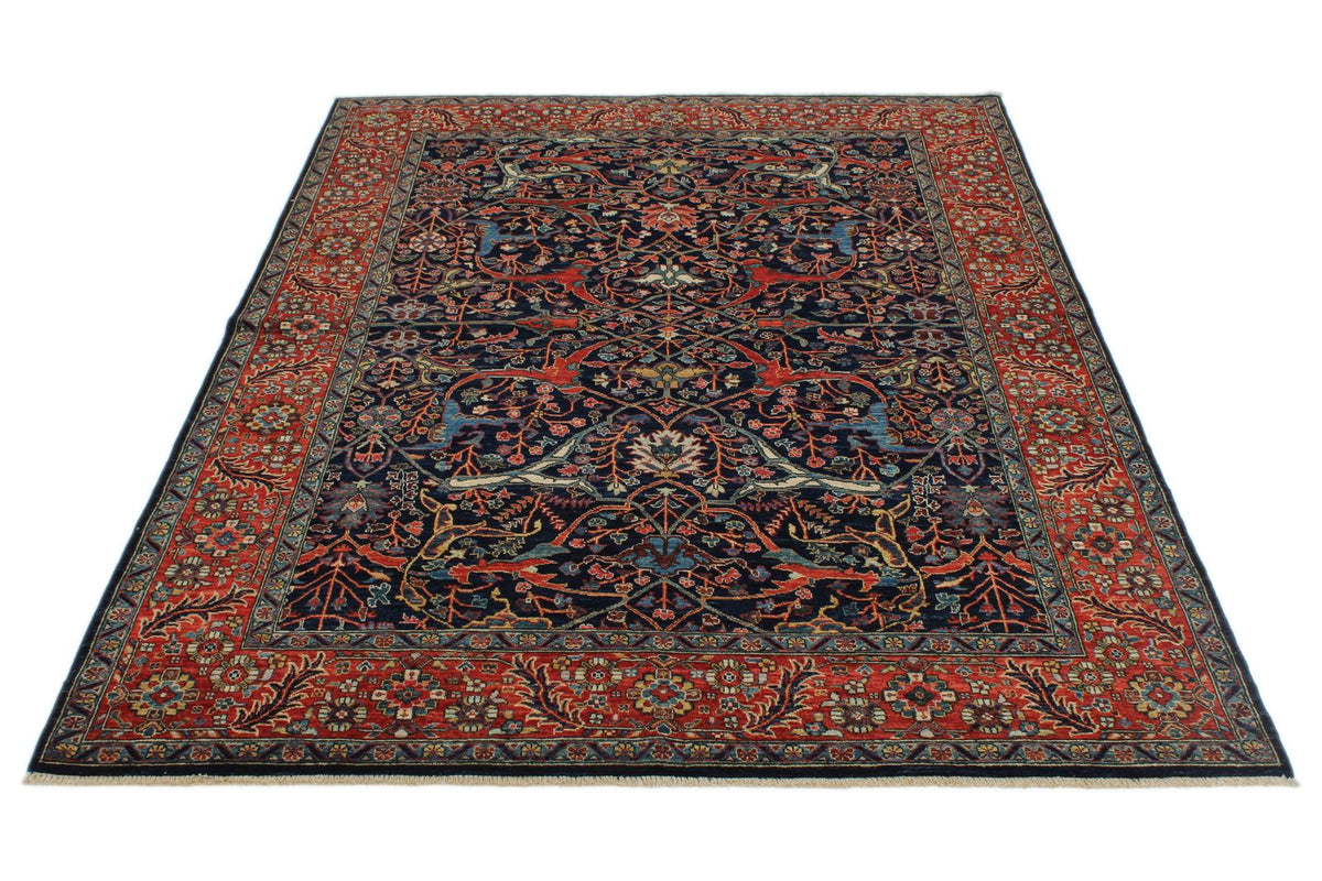 5x7 Navy and Red Anatolian Traditional Rug