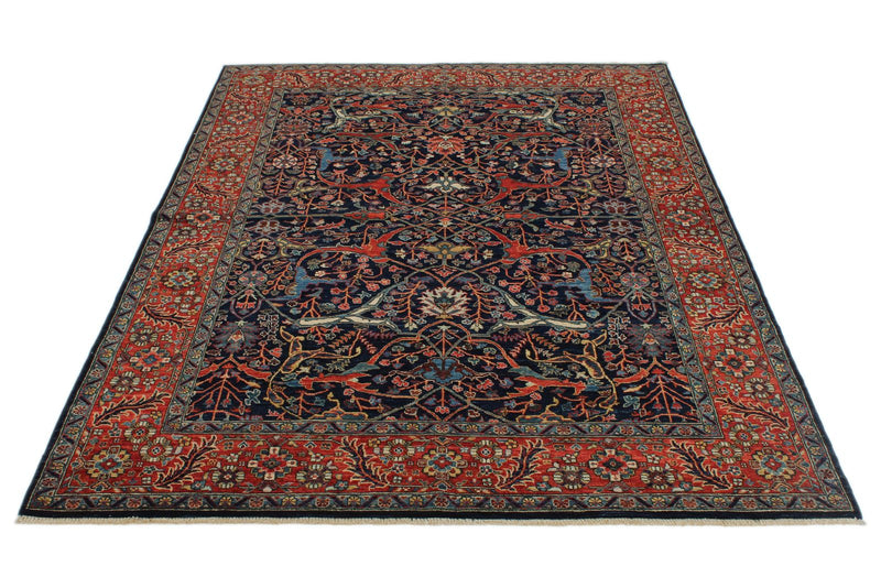 5x7 Navy and Red Anatolian Traditional Rug