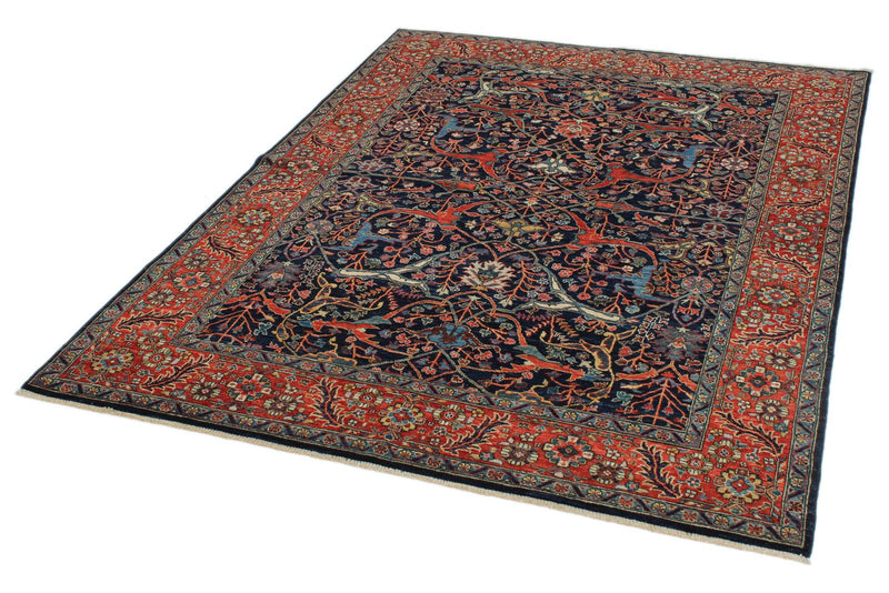 5x7 Navy and Red Anatolian Traditional Rug