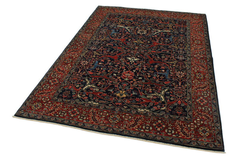 5x7 Navy and Red Anatolian Traditional Rug