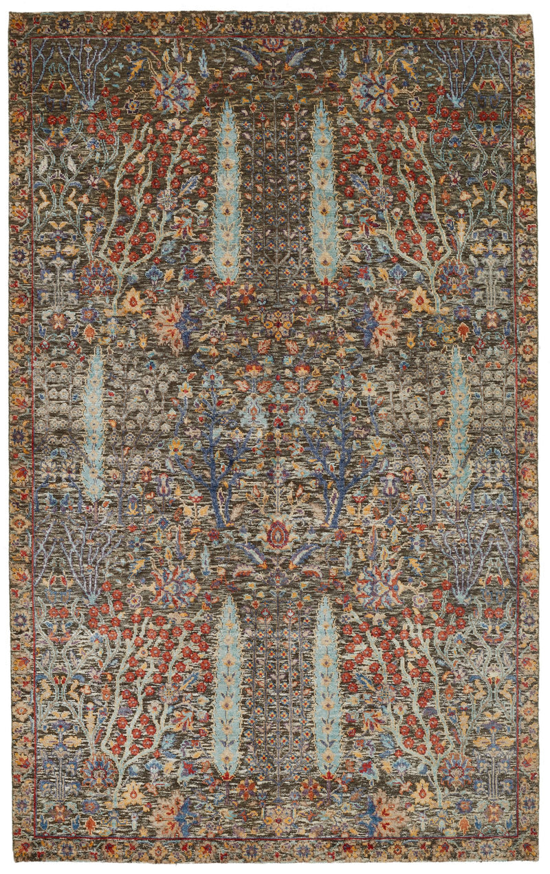 5x8 Brown and Multicolor Turkish Oushak Rug