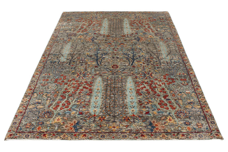 5x8 Brown and Multicolor Turkish Oushak Rug