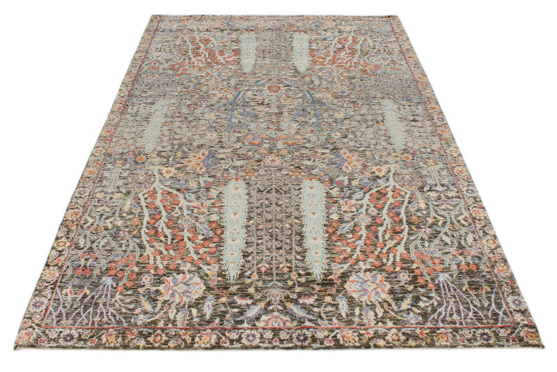 5x8 Brown and Multicolor Turkish Oushak Rug