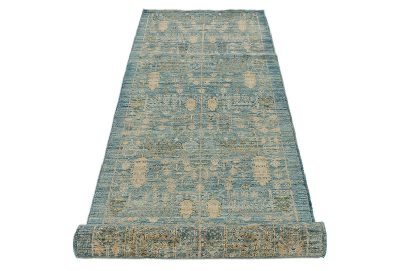 3x10 Blue and Ivory Anatolian Traditional Runner