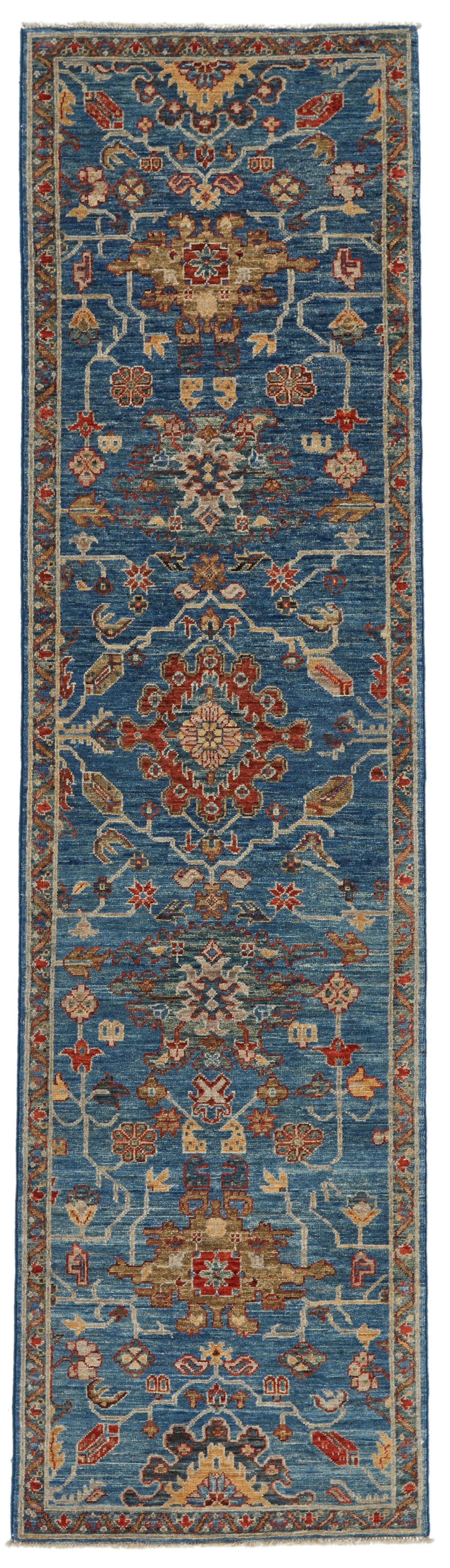 3x10 Blue and Multicolor Anatolian Traditional Runner