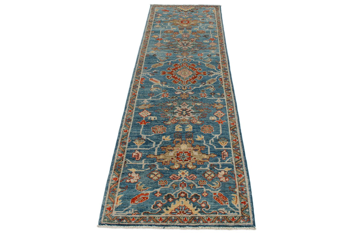 3x10 Blue and Multicolor Anatolian Traditional Runner