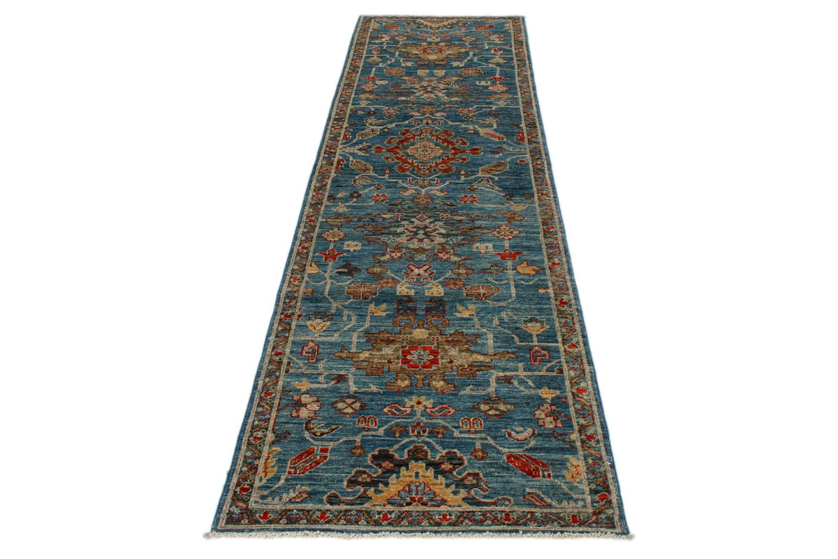 3x10 Blue and Multicolor Anatolian Traditional Runner